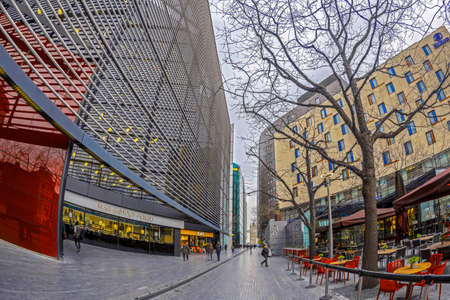 LONDON, ENGLAND - NOVEMBER 27, 2017: Modern and spectacular buildings on More London Riverside ( M&S Simply Food, Hilton, Street Terrasa and others).のeditorial素材