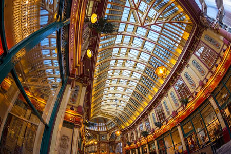 LONDON, ENGLAND - NOVEMBER 27, 2017: Inside of the Leadenhall market with covered roof and shopping arcade, one of the oldest markets in London, dating back to the 14th century.のeditorial素材