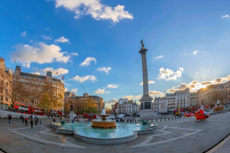 LONDON, UK - NOVEMBER 28, 2017: Trafalgar Square in central London is also a landing space for...