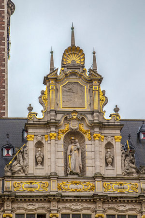 Historic building on the Grote Markt (main Market) in Leuven, Flemish Brabant, Belgium.の写真素材