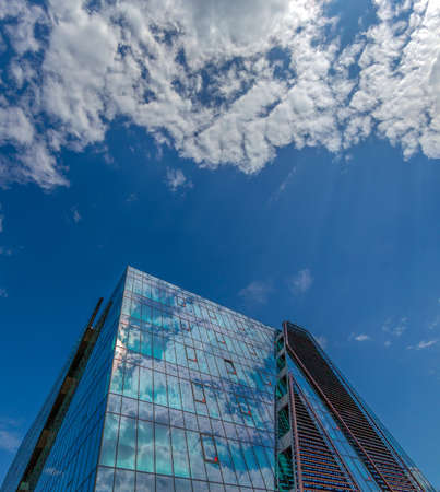TIMISOARA, ROMANIA - APRIL  10, 2018: Wide angle shot of futuristic NOKIA office building in Timisoara.のeditorial素材