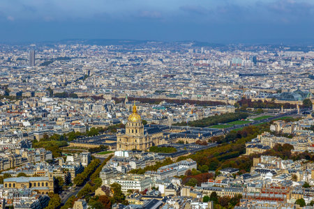PARIS, FRANCE - OCTOBER 10, 2015: Aerial view of Dome des Invalids, burial site of Napoleon Bonaparte.のeditorial素材