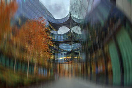 Modern and spectacular office buildings on More London Riverside. Motion blur filter applied.の写真素材