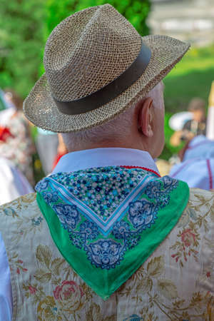 Detail of Italian folk costume for man with multi colored embroidery.の写真素材