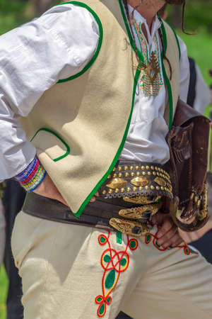 Detail of Slovakian folk costume for man with multi colored embroidery.の写真素材
