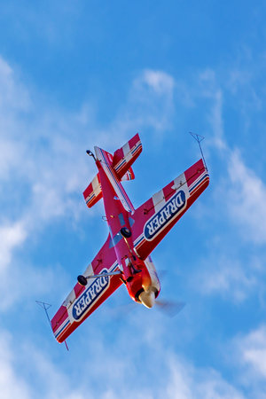 TIMISOARA, ROMANIA - JUNE 23, 2018: Vintage planes doing demonstrations at one air show organized by...