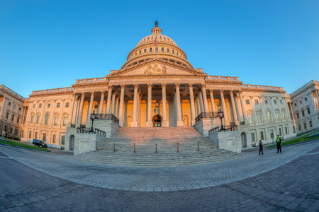 WASHINGTON DC, USA - SEPTEMBER 4, 2018: Large angle view with the United States Capitol building at...