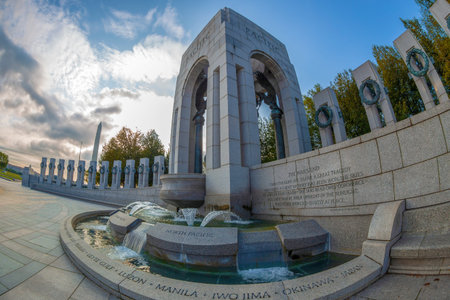 WASHINGTON DC, USA - AUGUST 31, 2018: World War Two Memorial. Close up detail of architecture to...