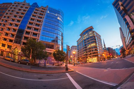 WASHINGTON DC, USA - AUGUST 31, 2018: View at morning light of Washington DC skyscrapers and...