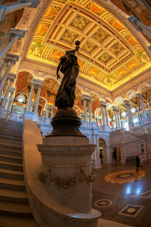 WASHINGTON DC, USA - SEPTEMBER 4, 2018: Interior of Library of Congress in the Great Hall of the...