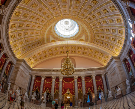 WASHINGTON DC, USA - SEPTEMBER 4, 2018: Large angle view at interior of Statuary Hall in the US...