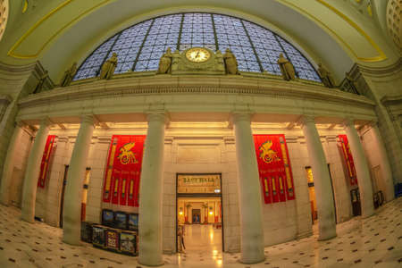 WASHINGTON DC, USA - SEPTEMBER 4, 2018: Big lobby hall at Union Station in DC on early morning time. The historic station opened in 1907.のeditorial素材