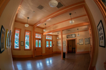 HARPERS FERRY, WEST VIRGINIA, USA - SEPTEMBER 3, 2018: The menâ€™s waiting room in the old...