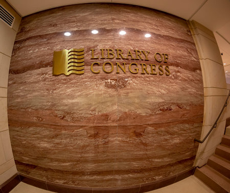WASHINGTON DC, USA - SEPTEMBER 4, 2018: Wall background with inscription of Library of Congress, ...