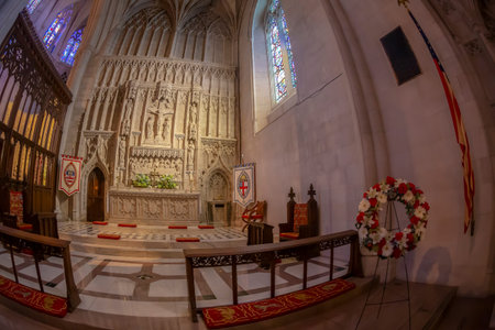WASHINGTON DC, USA - SEPTEMBER 2, 2018: Interior of the National Cathedral know as Cathedral Church...