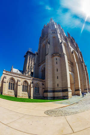 WASHINGTON DC, USA - SEPTEMBER 2, 2018: Exterior of the National Cathedral know as Cathedral Church of Saint Peter and Saint Paul in the Diocese of Washington. Was Built between in 1907 and 1990.のeditorial素材