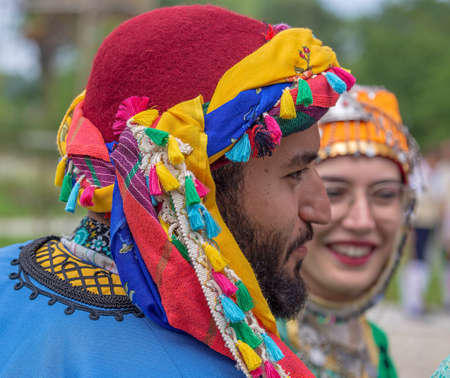TIMISOARA, ROMANIA - JULY 8, 2018: Turkish dancers in traditional costume present at the international folk festivalのeditorial素材