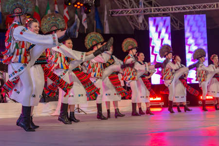 TIMISOARA, ROMANIA - JULY 7, 2018: Dancers from Romania in traditional costume present at the international folk festival INTERNATIONAL FESTIVAL OF HEARTS organized by the City Hall Timisoara.のeditorial素材