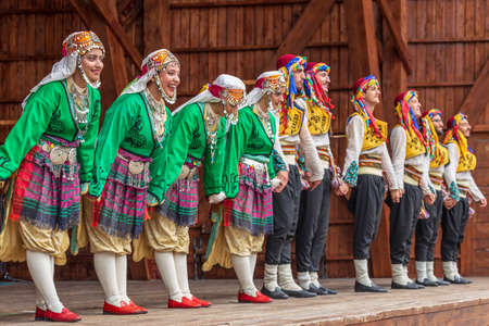 TIMISOARA, ROMANIA - JULY 8, 2018: Group of dancers from Turkey in traditional costume present at the international folk festivalのeditorial素材