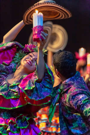 ROMANIA, TIMISOARA - JULY 9, 2016: Dancers from Colombia in traditional costume, present at the international folk festival,のeditorial素材