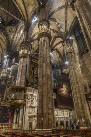 MILAN, ITALY - DECEMBER 11, 2016; Interior at the Milan cathedral. Metropolitan Cathedral-Basilica of the Nativity of Saint Mary.のeditorial素材