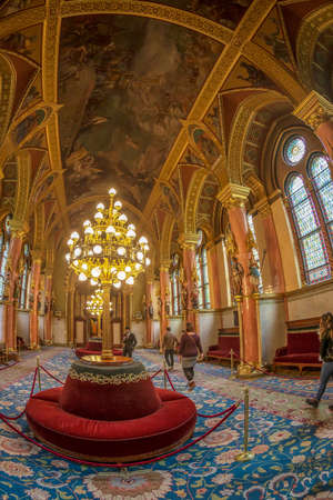 Budapest, Hungary - December 19, 2018: Interior of the Parliament of Budapest, the seat of the Hungarian National Assembly.のeditorial素材