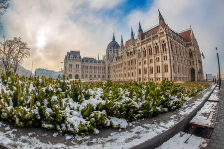 Budapest, Hungary - December 19, 2018: Hungarian Parliament Building, House of the Nation, the seat of the National Assembly of Hungary. The largest building in Hungary and tallest in Budapest.のeditorial素材