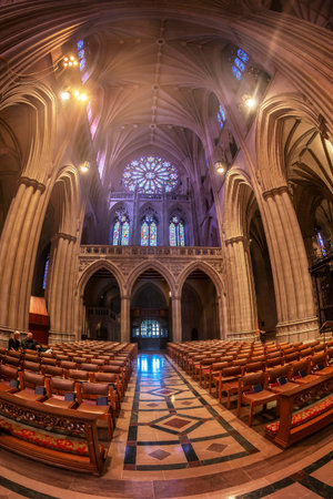 WASHINGTON DC, USA - SEPTEMBER 2, 2018: Interior of the National Cathedral know as Cathedral Church...