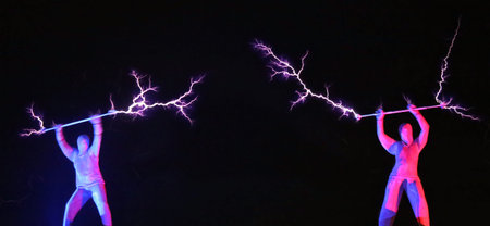 Timisoara, Romania - March 21, 2019: Arcadia Company Electric Show - the Tesla Coil Electric show,...