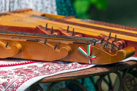 Detail of one traditional Hungarian musical instrument.の写真素材