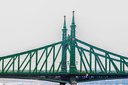 BUDAPEST, HUNGARY - DECEMBER 19, 2018: View from Pesta shore of Liberty Bridge over Danube river....