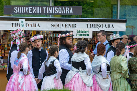 TIMISOARA, ROMANIA - JUNE 16, 2019: The parade of the Swabian folk costumes on the occasion the days of the Germans in Banat and the meeting of the Swabian people, organized by the German Forum.のeditorial素材