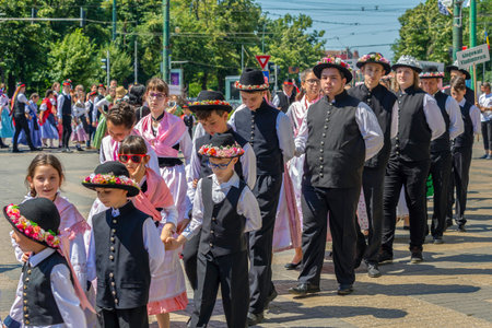 TIMISOARA, ROMANIA - JUNE 16, 2019: The parade of the Swabian folk costumes on the occasion the days...
