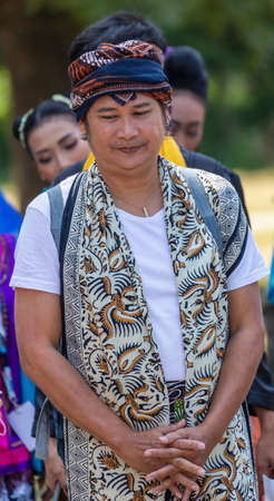 ROMANIA, TIMISOARA - JULY 7, 2017: Man from Indonesia in traditional costume, present at the international folk festival, International Festival of hearts organized by the City Hall Timisoara.のeditorial素材