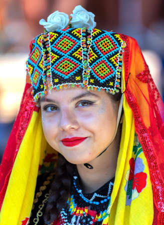 TIMISOARA, ROMANIA - JULY 7, 2019: Young dancer woman from Turkey in traditional costume present at the international folk festival, International Festival of hearts, organized by the City Hall.のeditorial素材
