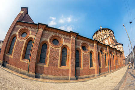 MILAN, ITALY - JUNE 28, 2019: The exterior of the church of Santa Maria delle Grazie, also famous for fresco of Leonardo da Vinci, Last Supper.のeditorial素材