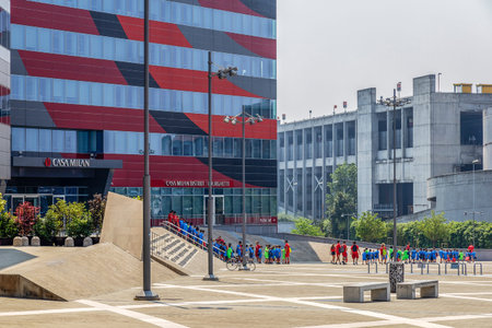 MILAN, ITALY - JUNE 29, 2019: Casa Milan, a building which houses the headquarters of the Milan...
