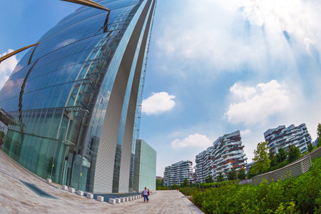 MILAN,ITALY-JUNE 28,2019: CityLife District complex,an architectonic ensemble designed by architects...