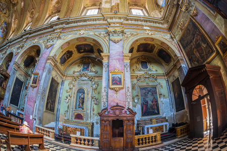 BERGAMO, ITALY - JUNE 30, 2019: Interior of the catholic church Sant Agata nel Carmine built in...