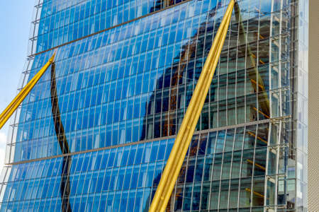 MILAN, ITALY - JUNE 28, 2019: Detail from Allianz Tower by Arata Isozaki and Andrea Maffei in City Life complex, Tre Torri Milan place. Modern buildings for Allianz financial insurance companies.のeditorial素材