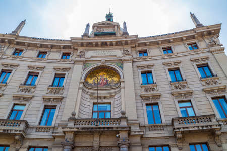MILAN, ITALY-JUNE 29, 2018: Palazzo delle Assicurazioni Generali located in Piazza Cordusio, built by architect Luca Beltrami from 1897 to 1901.Headquarters of the corporation Assicurazioni Generali.のeditorial素材
