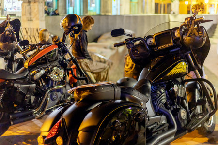TIMISOARA, ROMANIA - SEPTEMBER 27, 2019: Motorcyclists and poetry. Poetry evening, with...