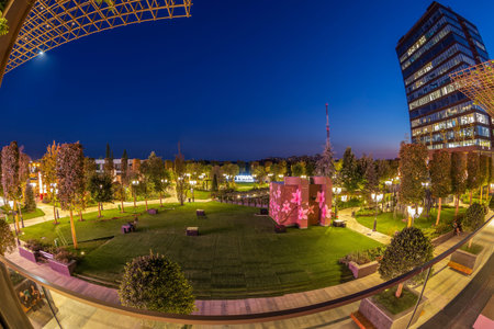 TIMISOARA, ROMANIA - SEPTEMBER 30, 2019: Night view of Iulius Town, a city in a city, new concept...