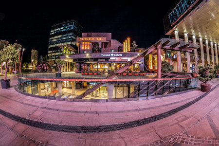 TIMISOARA, ROMANIA - SEPTEMBER 30, 2019: Night view of Iulius Town, a city in a city, new concept...