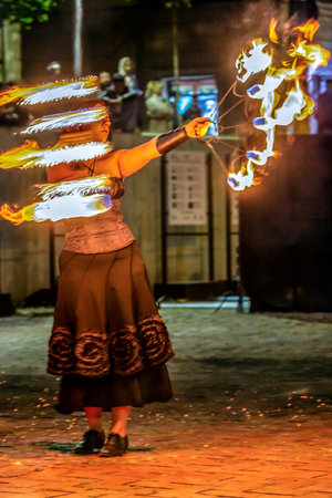 TIMISOARA, ROMANIA - OCTOBER 5, 2019: Fire show organized by the City Hall with the occasion of Fire...