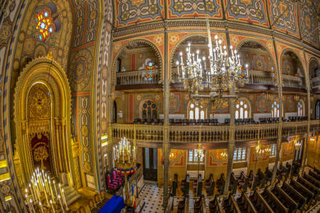 BUCHAREST, ROMANIA - NOVEMBER 27, 2019: Inside of the synagogue Choral Temple, a copy of Vienna Leopoldstadt-Tempelgasse Great Synagogue. Designed by Enderle and Freiwald and built between 1857-1867.のeditorial素材