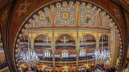 BUCHAREST, ROMANIA - NOVEMBER 27, 2019: Inside of the synagogue Choral Temple, a copy of Vienna...