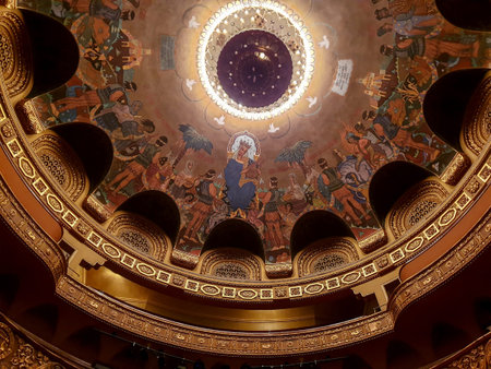 TIMISOARA, ROMANIA, NOVEMBER 25, 2019: Interior of the the Romanian National Opera, a public opera...