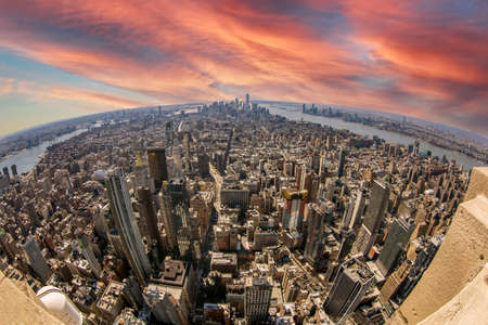 New York, USA - March 7, 2020: View from the Empire state building with midtown and lower Manhattan in afternoon light.のeditorial素材