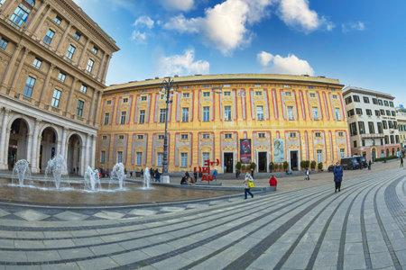GENOA, ITALY - MARCH 20, 2021: Piazza Raffaele de Ferrari, the main square in Genoa, famous for its...